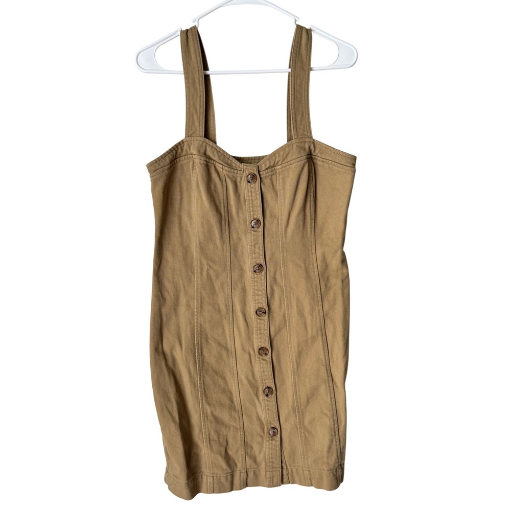 Banana Republic Khaki Tan Cotton Button Front Mini Pinafore Dress Size 6